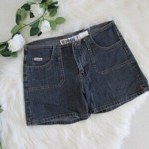 Plugg | Y2K Dark Wash Pocket Denim Shorts with Stretch